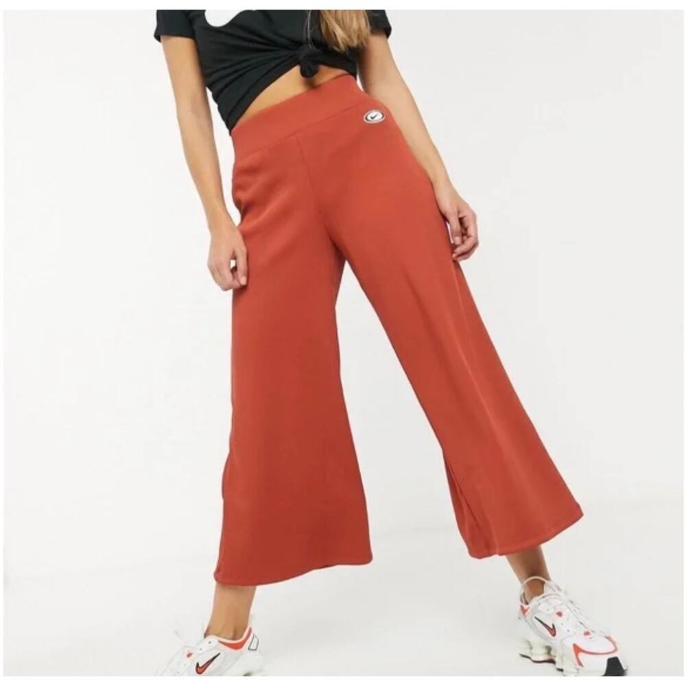 Nike Ribbed High Waist Wide Leg Joggers Pant Orange Sz S